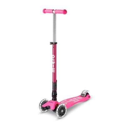 Trotineta pliabila cu 3 roti si lumini LED, Micro, Maxi Deluxe, Shocking Roz