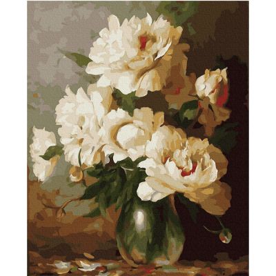 N01039401_001 725765335555 Set Pictura pe numere, Acuarello, Vaza cu bujori albi 