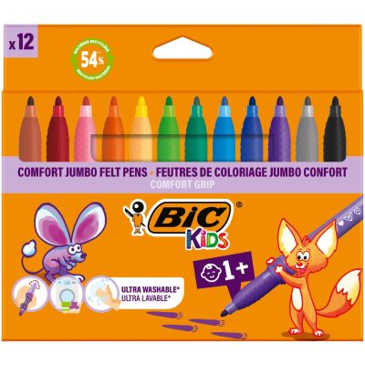 Set 12 markere de colorat, Bic, Kids Confort Jumbo, 4,5mm