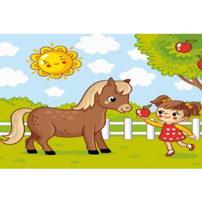 CX4880_001 725765335265 Set Acuarello, Pictura pe numere, Fetita si Calul, cu rama din lemn, pensule si culori acrilice