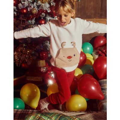31047252041 5607389816038 Pijama din fleece cu maneca lunga si imprimeu Christmas, Zippy, alb-rosu