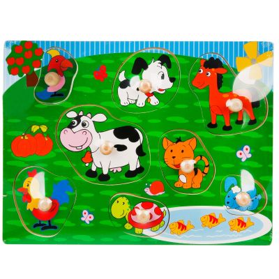 S00000566_001w 8680863005668 Puzzle din lemn, Woody, Animale domestice cu maner, 8 piese