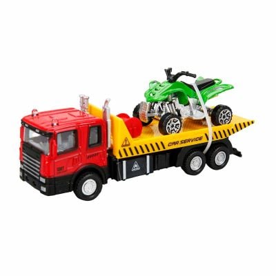 Set camion transportator cu ATV, Maxx Wheels, Rosu, 16 cm