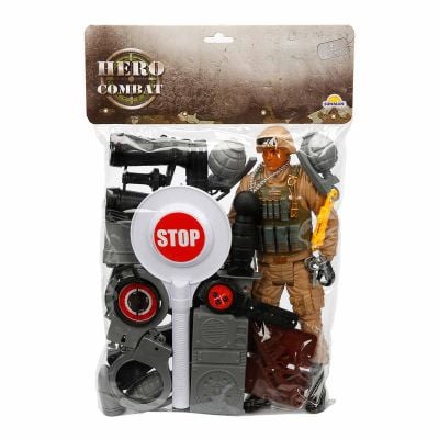 Set de joaca cu soldat si accesorii, Hero Combat, Casca maro