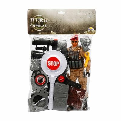 Set de joaca cu soldat si accesorii, Hero Combat, Casca rosie