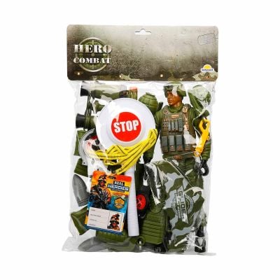 Set de joaca cu soldat si accesorii, Hero Combat, Casca verde