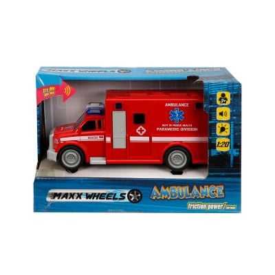 S00002314_002w 8680863023143 Masina de ambulanta cu lumini si sunete Maxx Wheels, 1:20, Rosu
