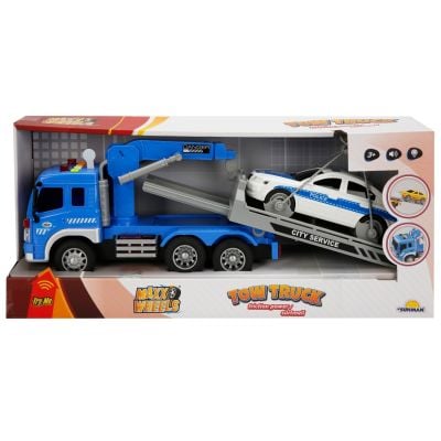 Camion de tractat cu lumini si sunete, Taxi, Maxx Wheels, 1:16, Albastru