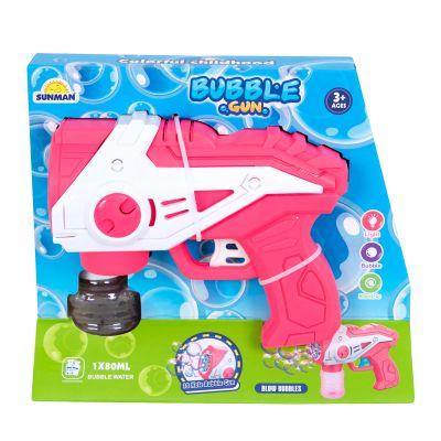 Pistol de facut baloane cu lumini si sunete, Bubble Gun, 160 ml, Roz
