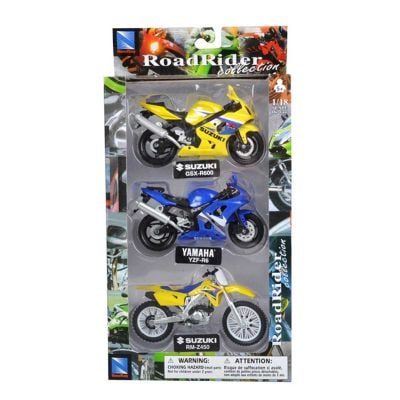 S00067005_004w 93577670059 Set 3 motociclete metalice, New Ray, Suzuki Yamaha Suzuki, 1:18