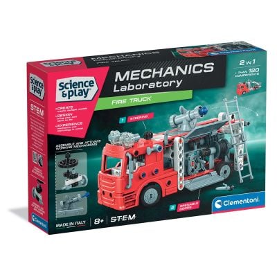 Kit de constructie, Clementoni, Science & Play, Masina de pompieri, 120 piese
