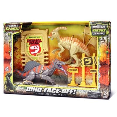 S01071151_001w 048242371151 Set de joaca cu 2 dinozauri si accesorii, Lanard Toys, Primal Clash, Gri-Bej