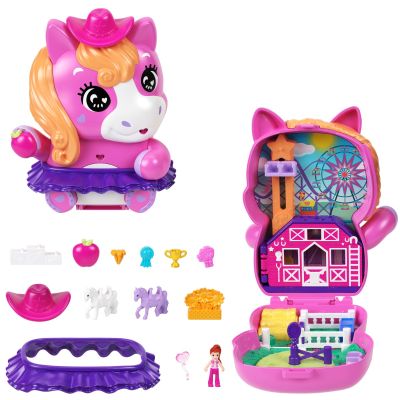 Set de joaca cu papusa si accesorii in gentuta, Polly Pocket, Rodeo Pony, JCR39