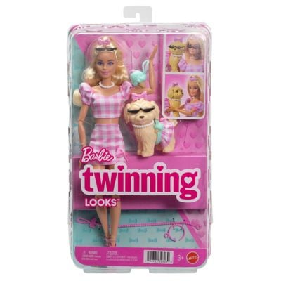 Papusa cu catel si tinute roz, Barbie, Twinning Looks, JFP36