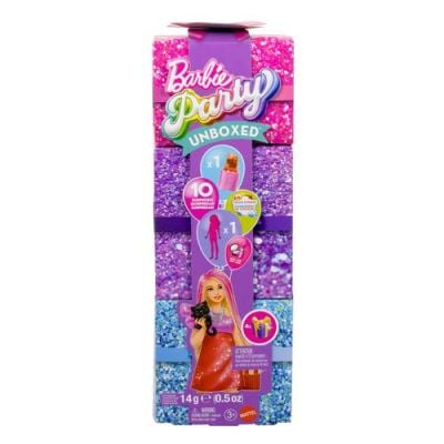 Papusa Barbie Party Unboxed, Glam Red Original, 10 surprize, JFY68