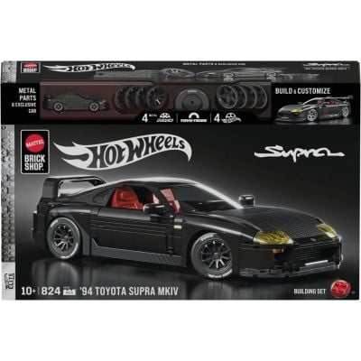 Set de constructie si masina metalica Brick Shop, Hot Wheels, Elite Series, ‘94 Toyota Supra MKIV, JKG40