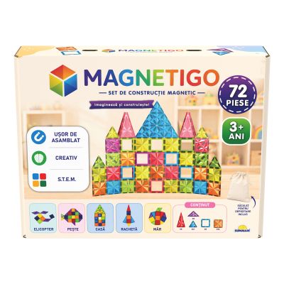 Set de constructie magnetic, Magnetigo, 72 piese