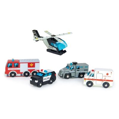 N00008662_001 191856086628 Set vehicule de salvare, Tender Leaf Toys, din lemn premium, 5 piese