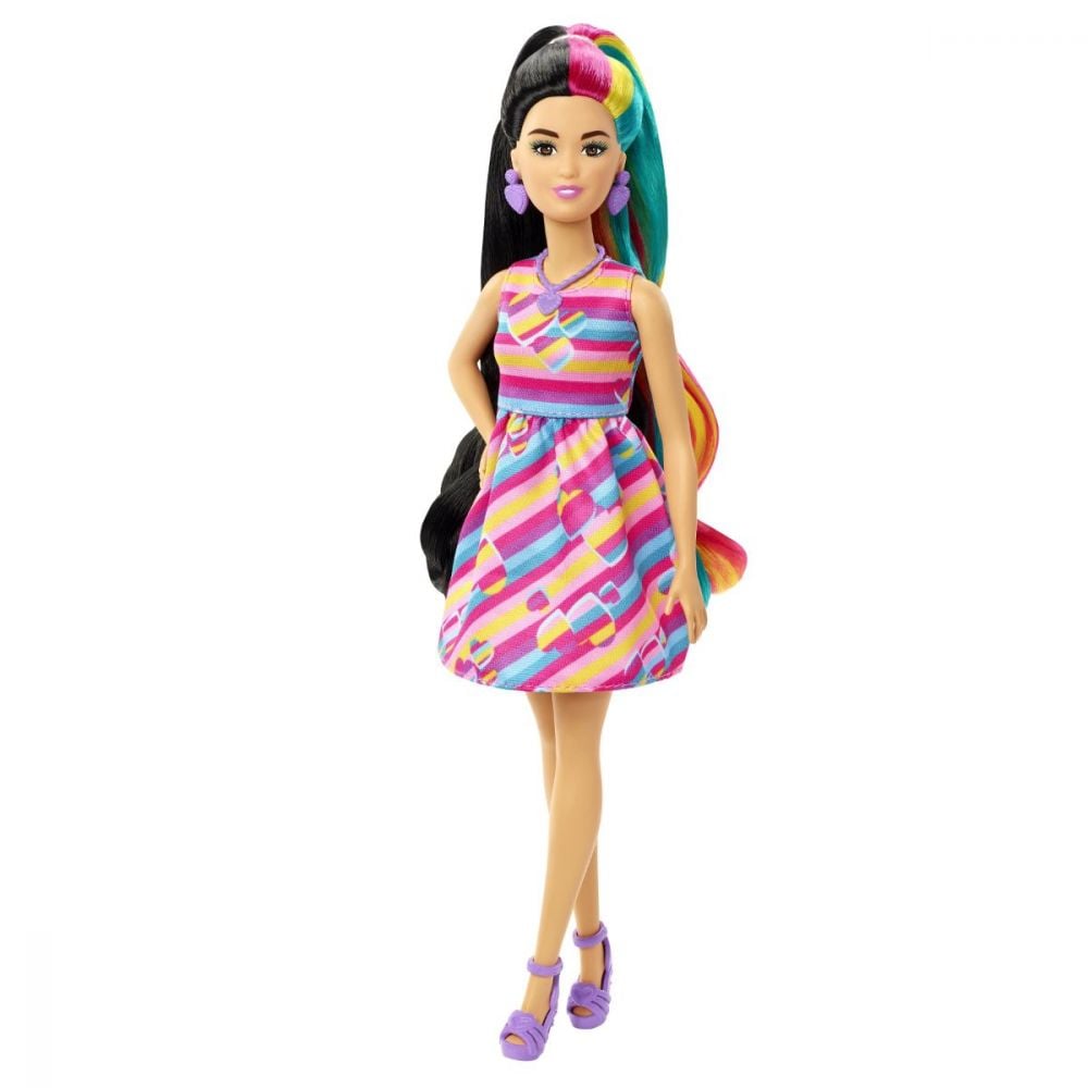 Papusa Barbie cu par lung si accesorii, Totally Hair Hearts