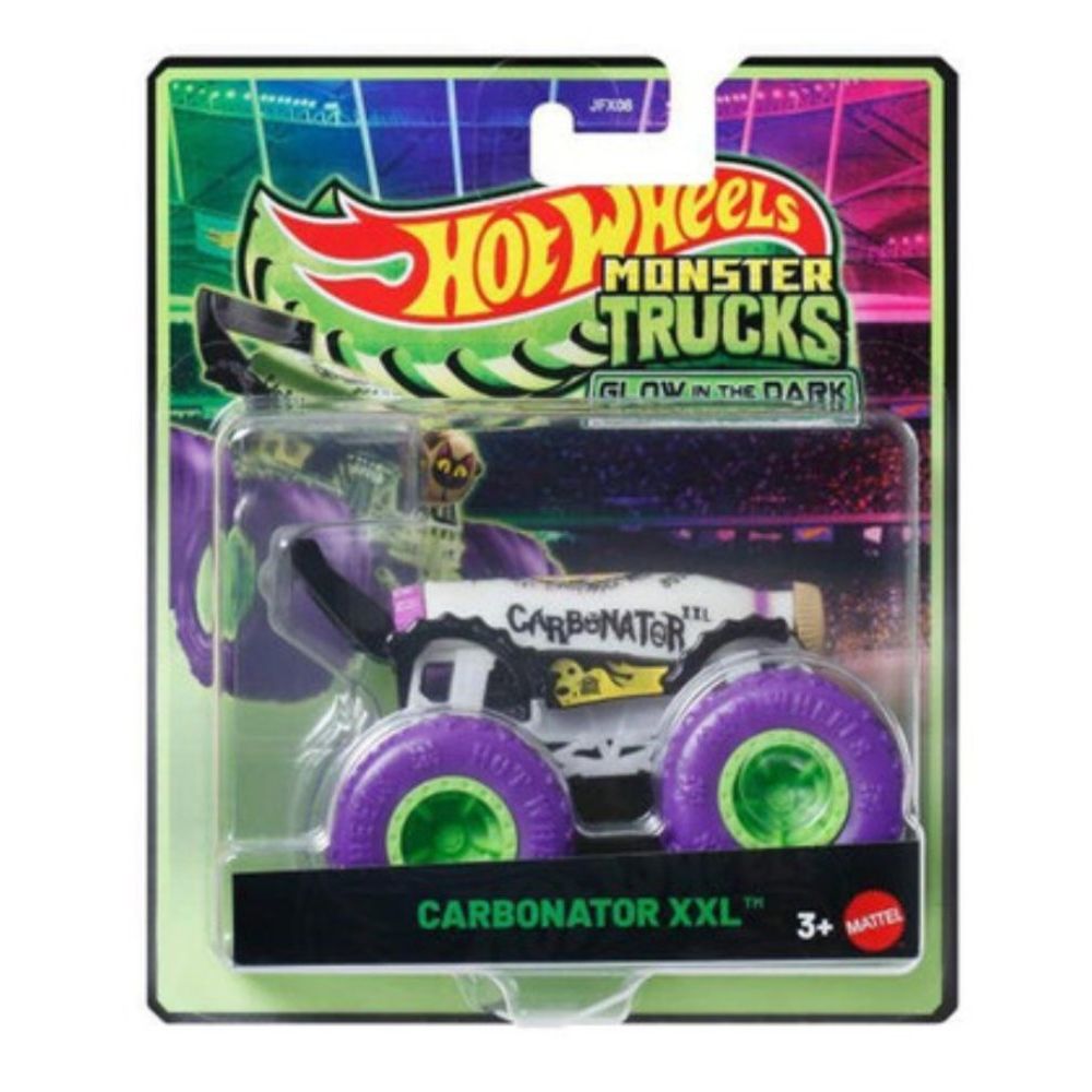 Masina Hot Wheels, Monster Truck, Glow In The Dark, Carbonator XXL, 1:64, JFX17