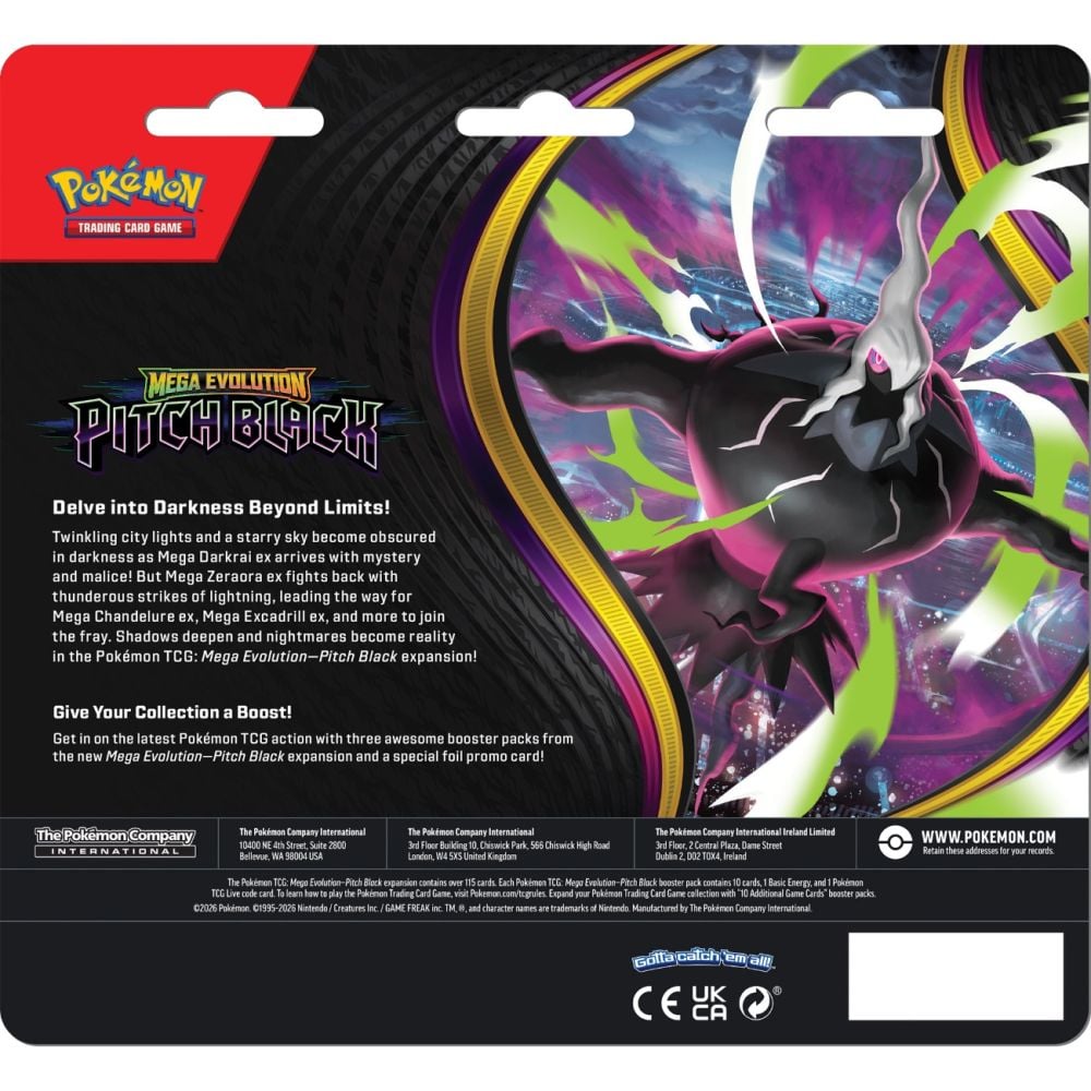 Set 3 pachete de carti, Pokemon TCG, Mega Evolution, Pitch Black, Blister, Binacle