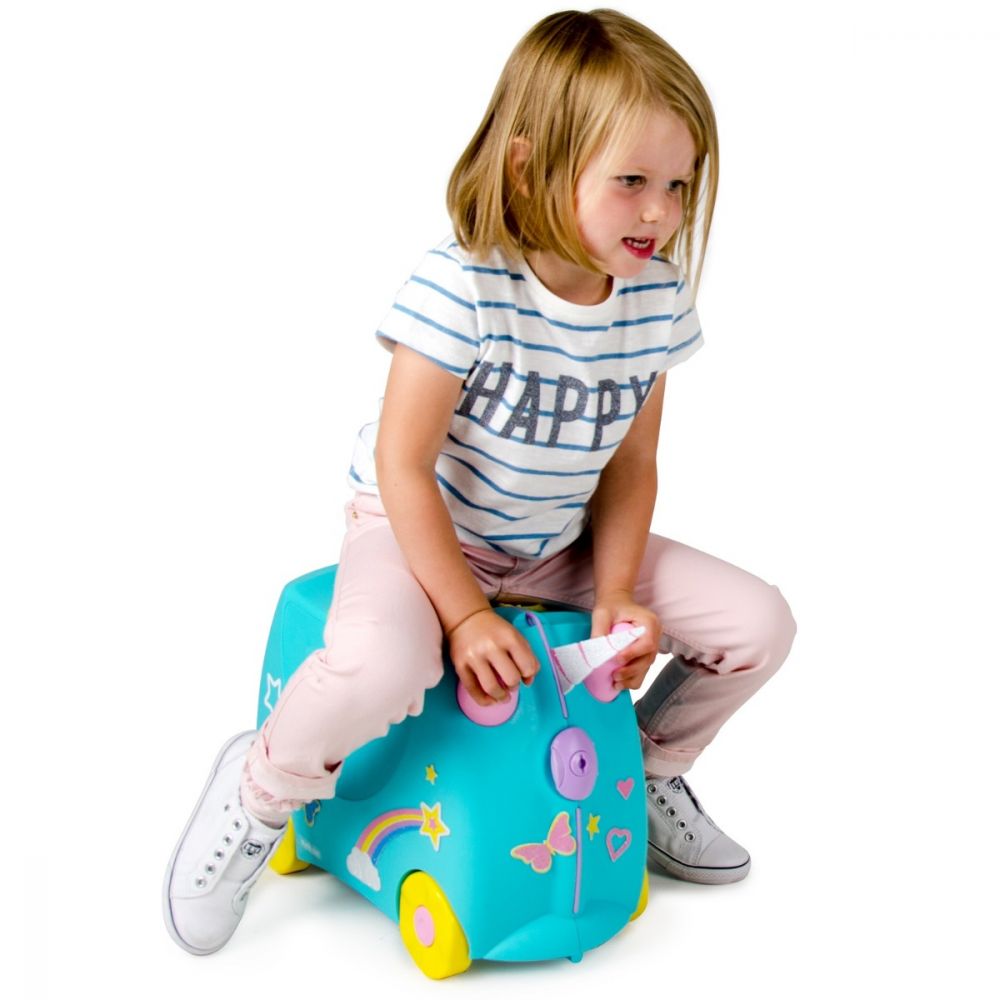 Valiza pentru copii Ride-On Una Unicorn Trunki, Turcoaz, 46 cm