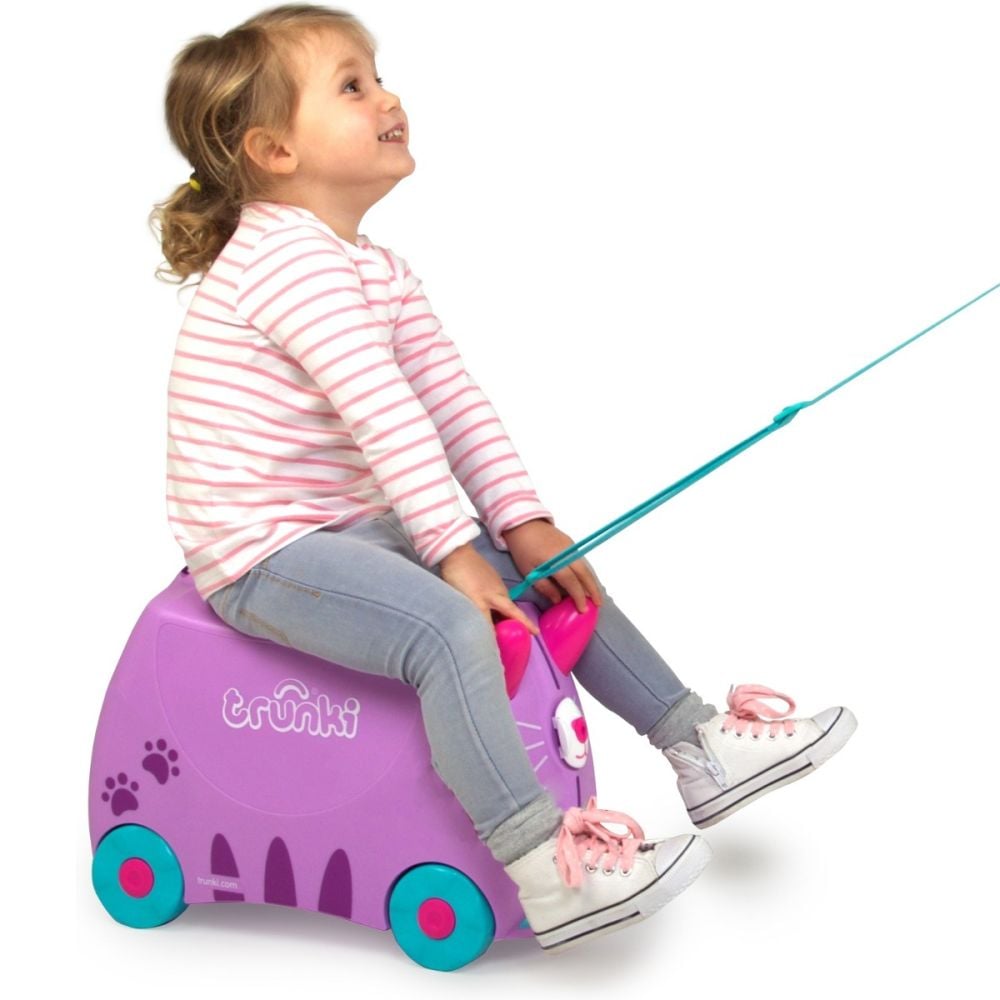 Valiza pentru copii Ride-On Pisicuta Cassie Trunki, Mov, 46 cm
