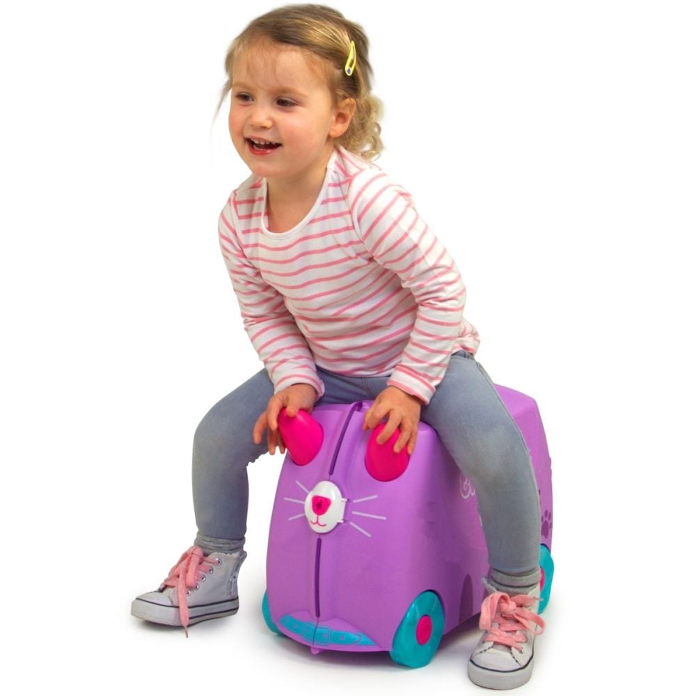 Valiza pentru copii Ride-On Pisicuta Cassie Trunki, Mov, 46 cm