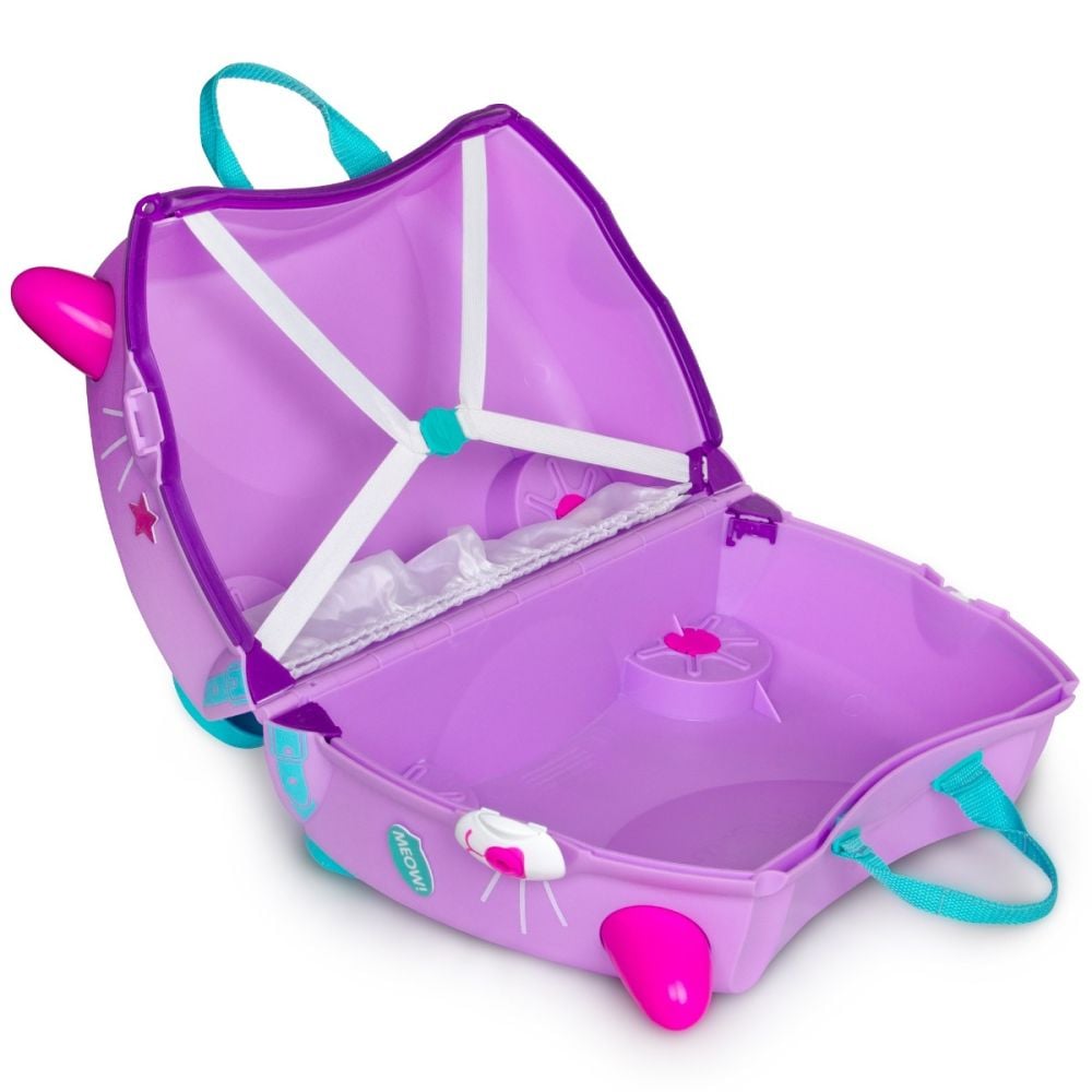 Valiza pentru copii Ride-On Pisicuta Cassie Trunki, Mov, 46 cm