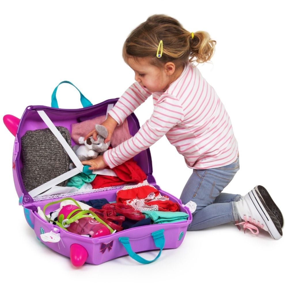 Valiza pentru copii Ride-On Pisicuta Cassie Trunki, Mov, 46 cm