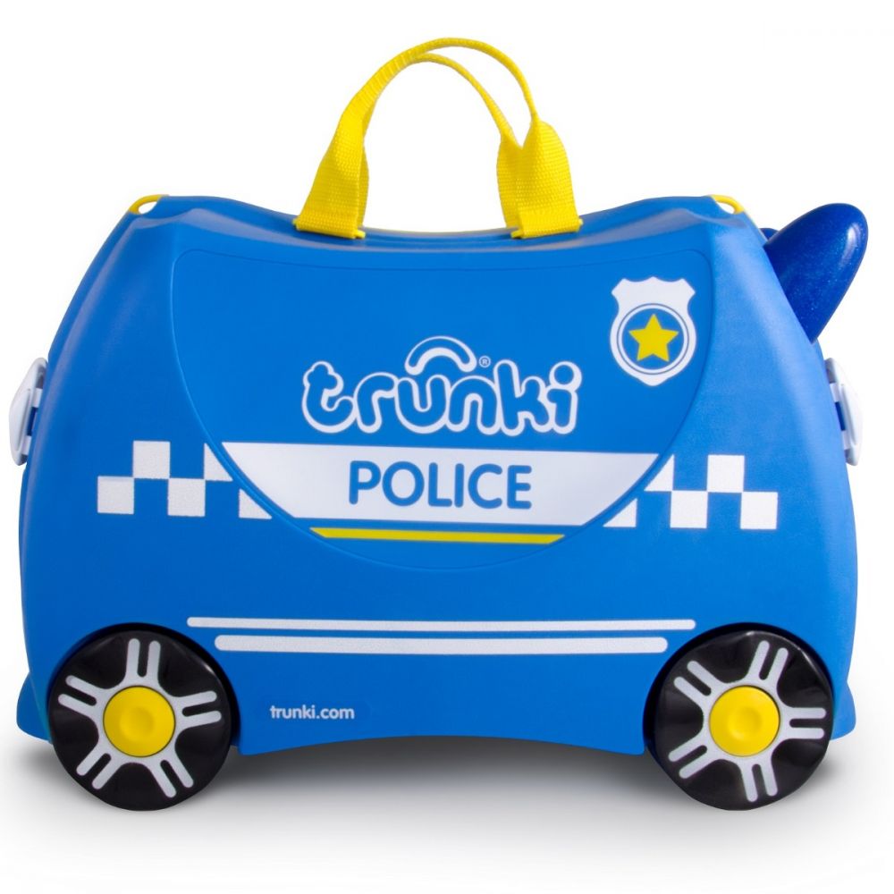 Valiza pentru copii Ride-On Masina de Politie Percy Trunki, Albastru, 46 cm