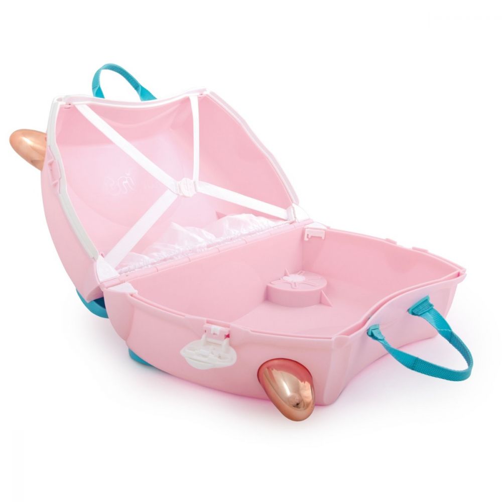 Valiza pentru copii Ride-On Flossi Flamingo Trunki, Roz, 46 cm