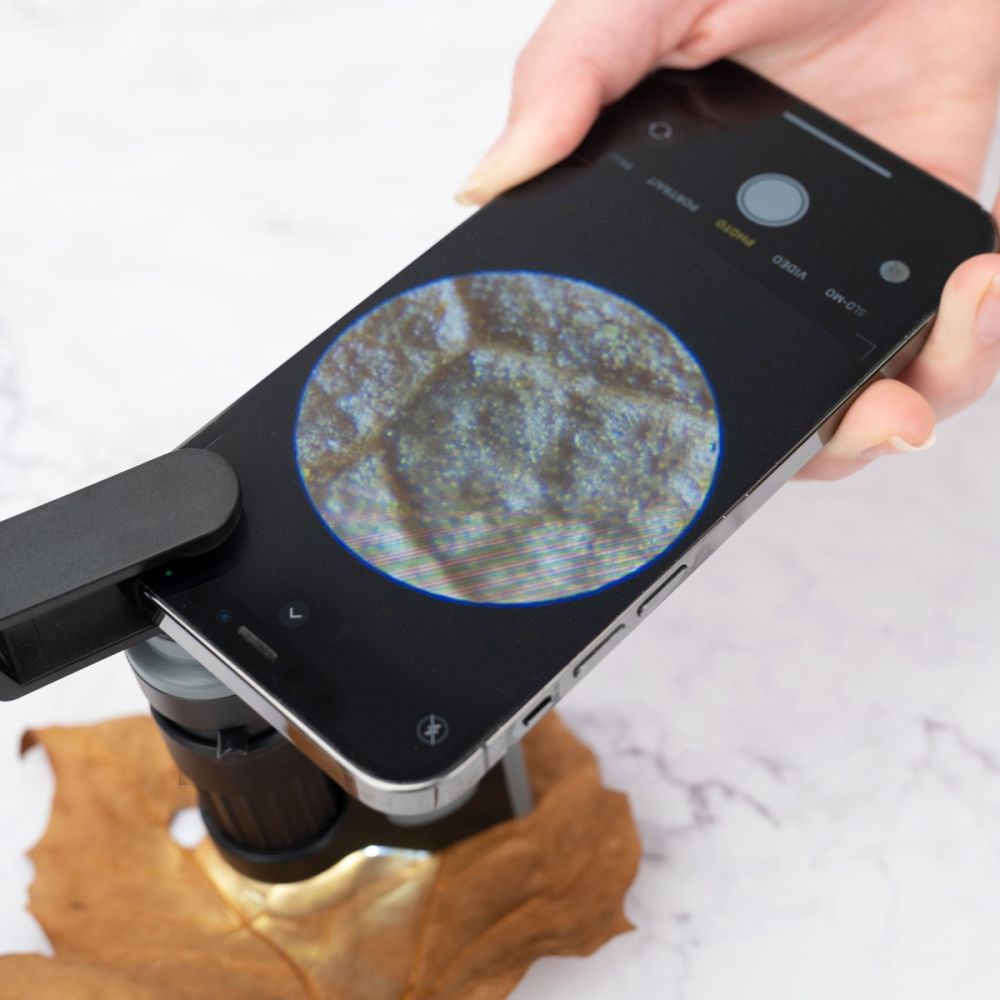 Microscop de buzunar cu LED, Carson, marire 60-120x, cu adaptor pentru smartphone, MicroBrite