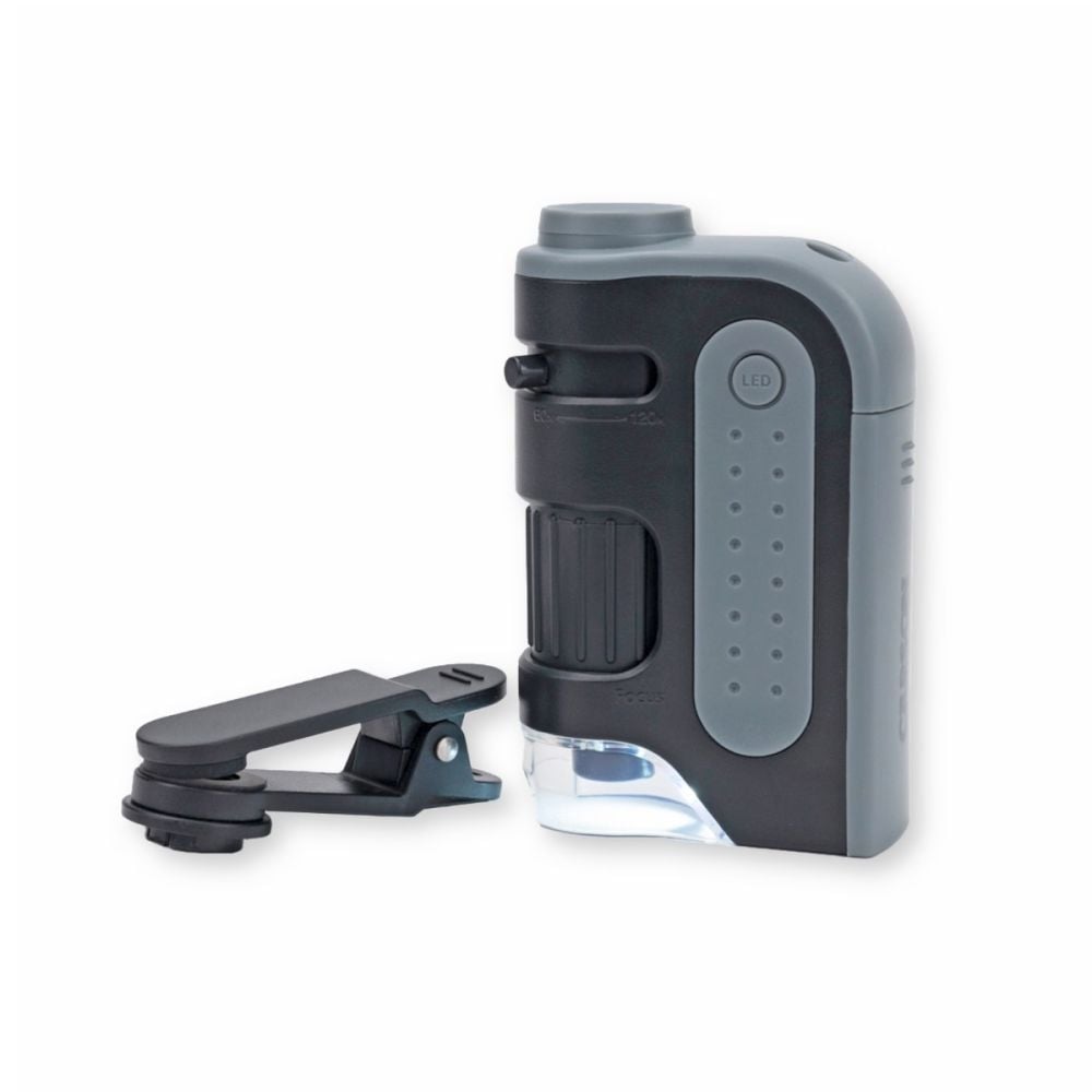 Microscop de buzunar cu LED, Carson, marire 60-120x, cu adaptor pentru smartphone, MicroBrite