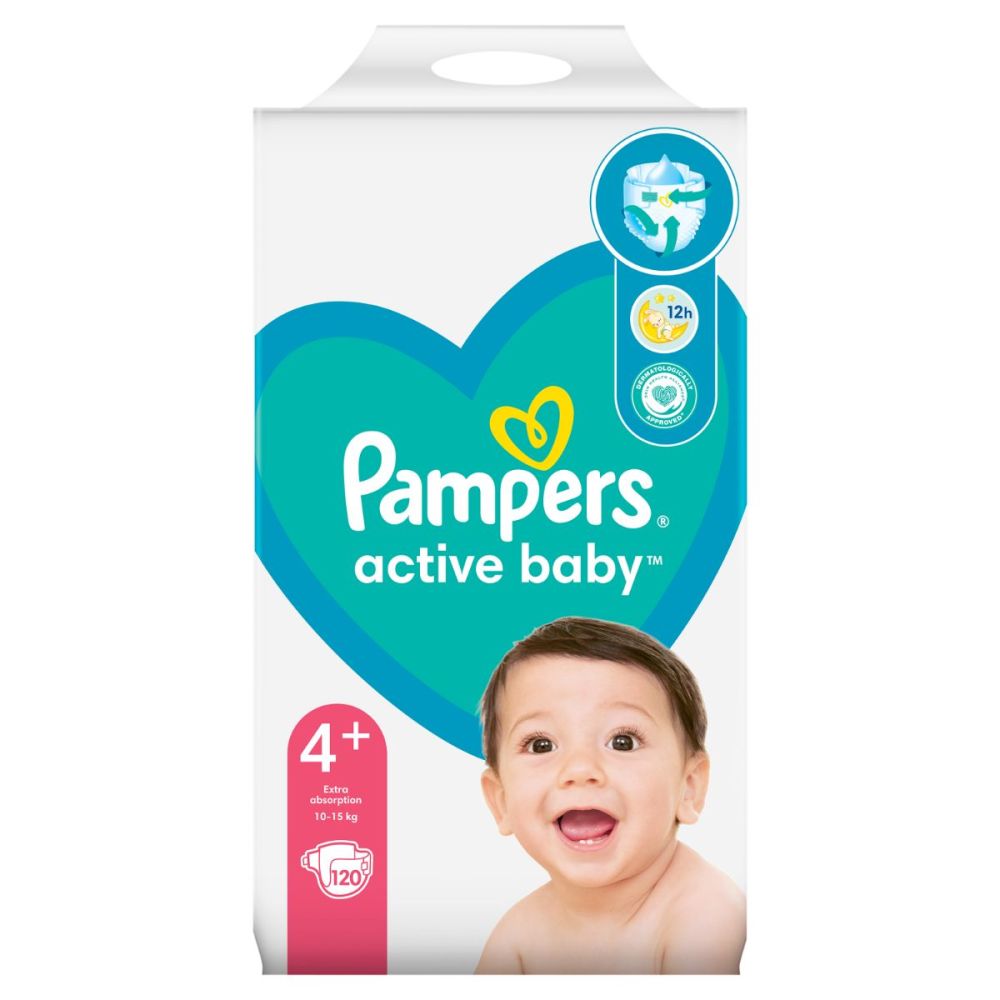 Scutece Pampers 4+ Act Baby, 10-15 kg, 120 buc