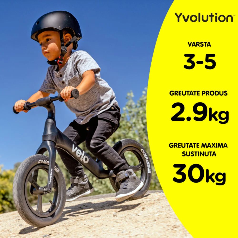 Bicicleta fara pedale Y Velo Pro, Yvolution, Black