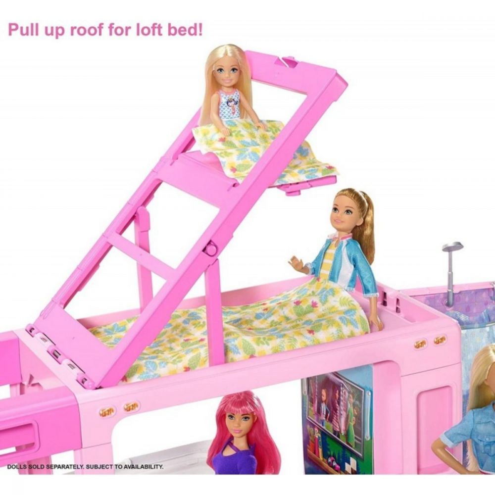 Masinuta Barbie, Rulota de vis 3 in 1, cu 60 accesorii