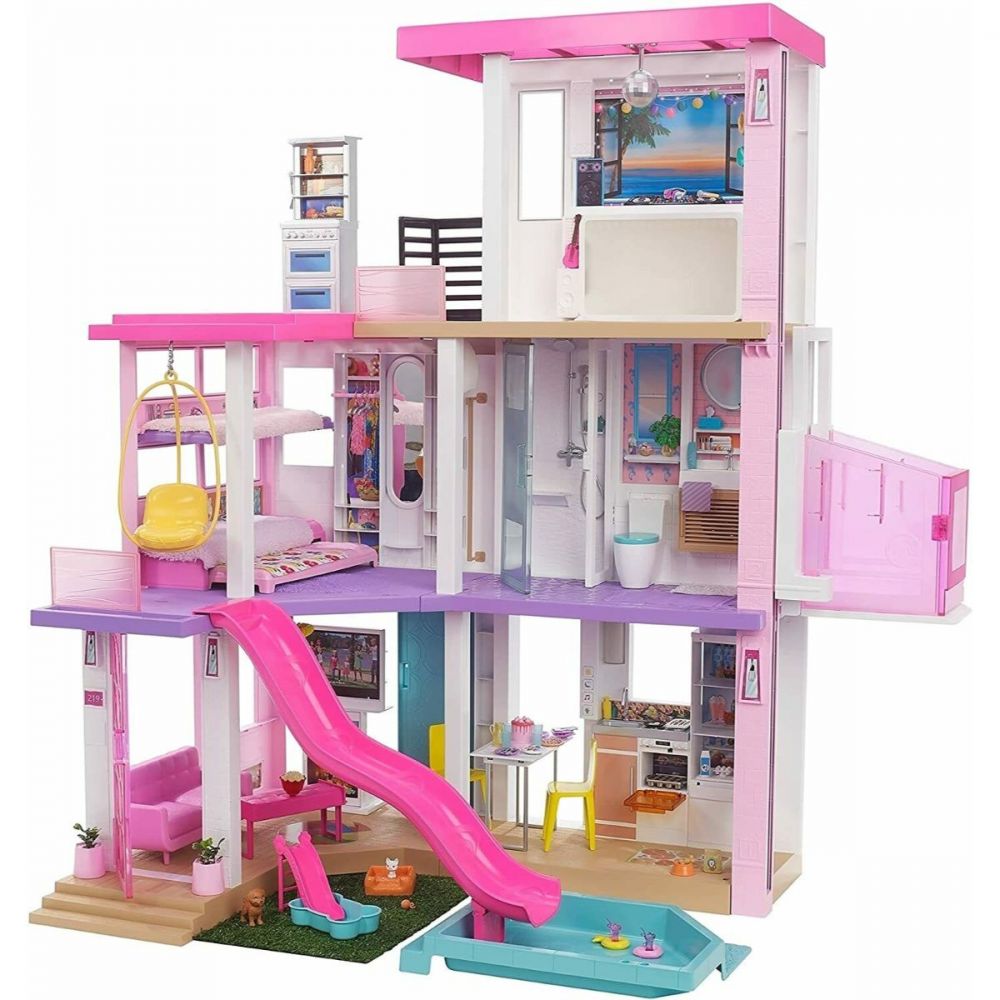 Memory Peace of mind grammar Set Casa de papusi Barbie Dreamhouse, 114 cm, cu piscina, tobogan, lift,  lumini si sunete | Noriel