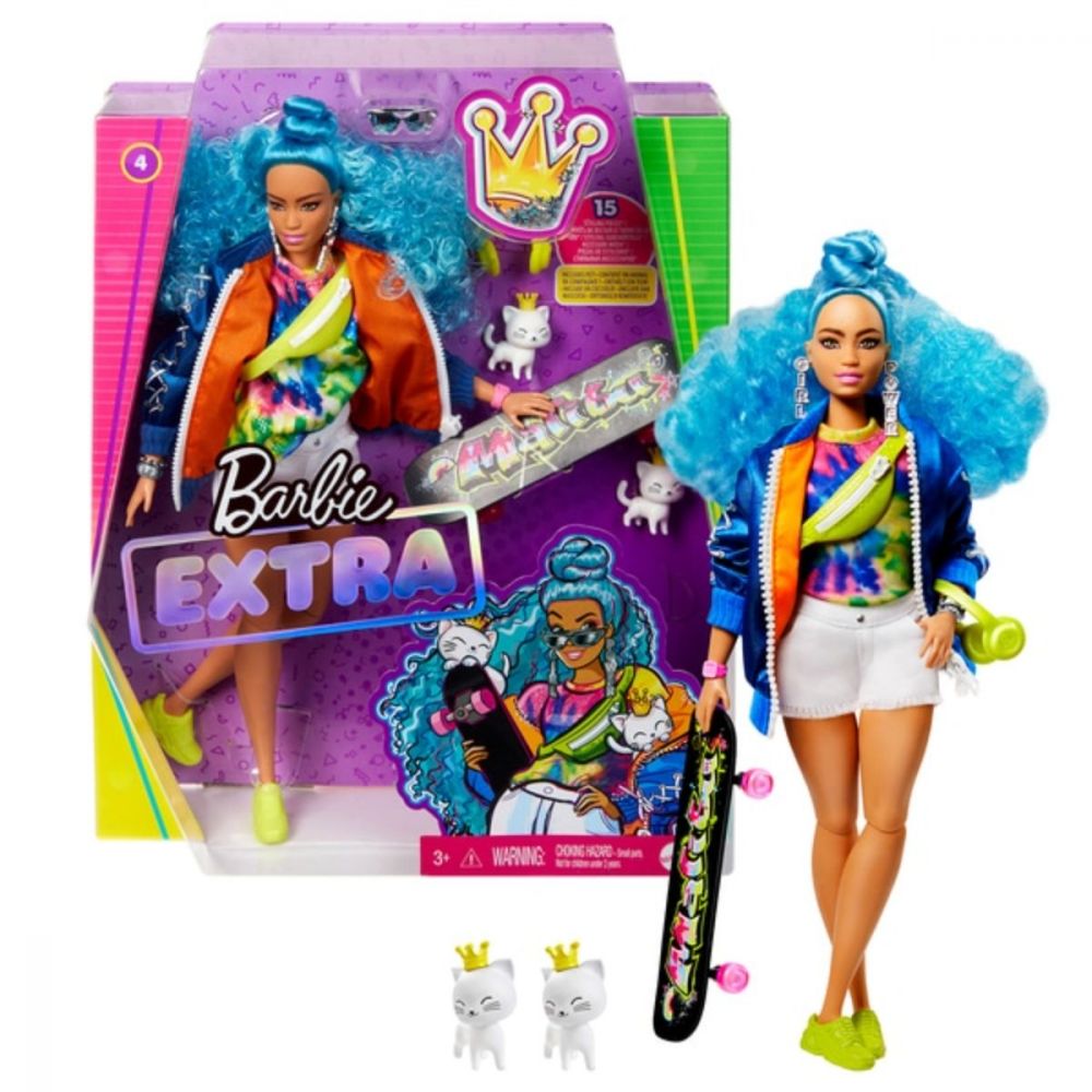 Papusa Barbie, Extra Style, Blue Curly Hair