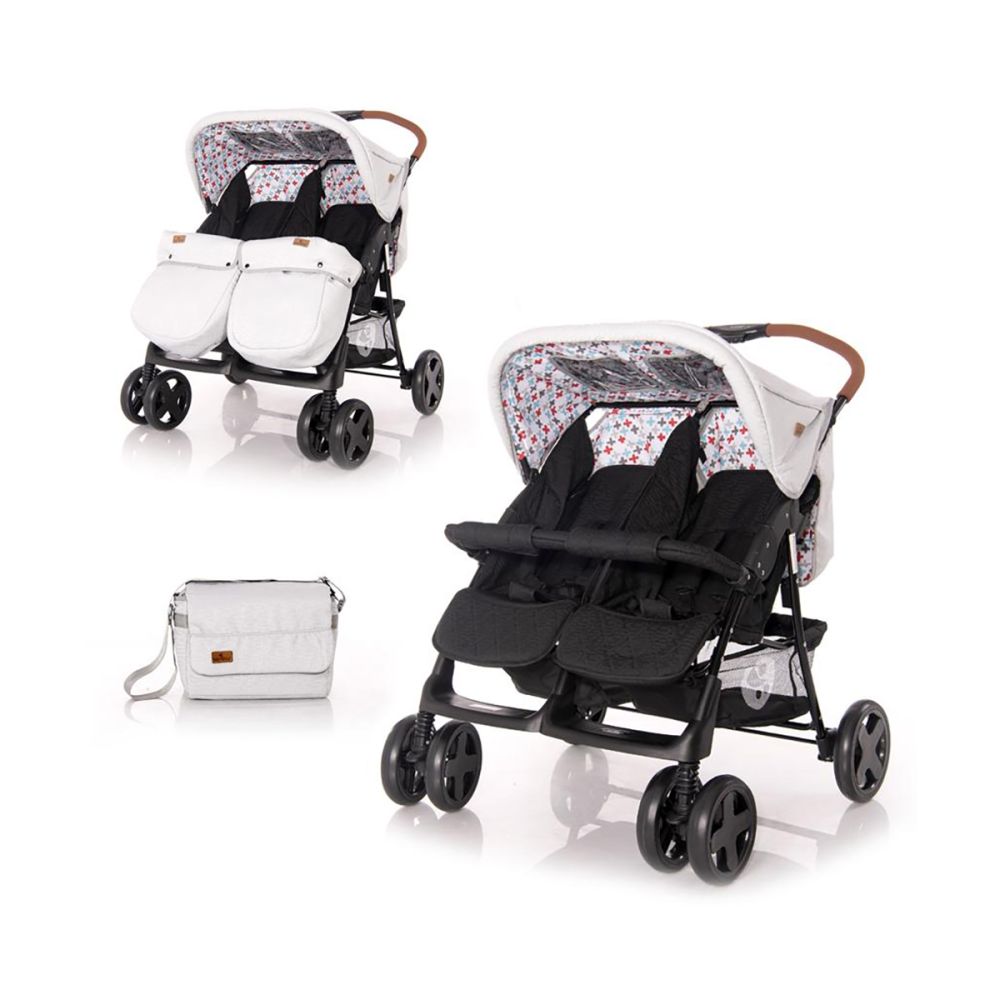 Carucior pentru gemeni Lorelli Twin, Grey & Black Cross