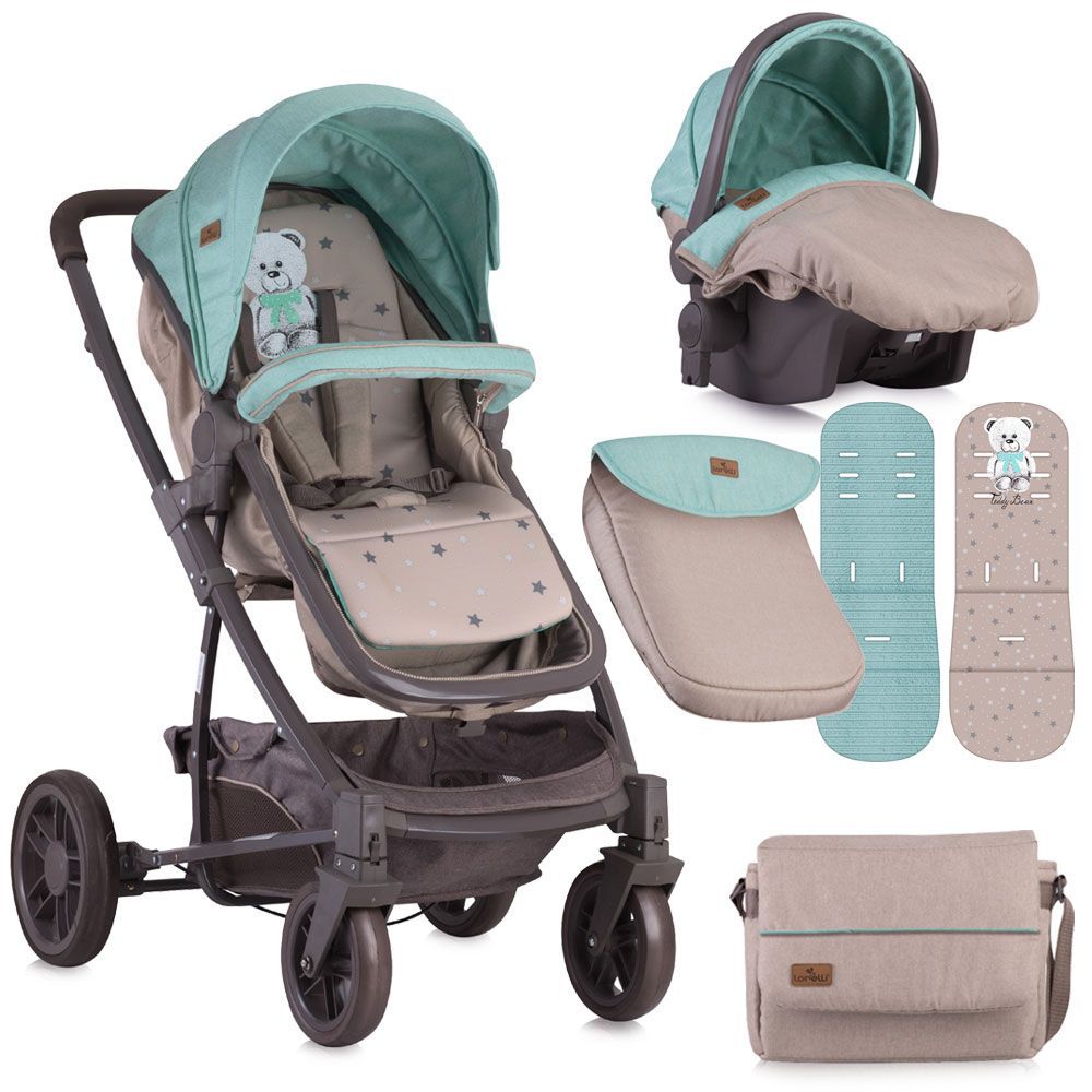 Set carucior Lorelli S-500 2 in 1 Green Beige Teddy Bear