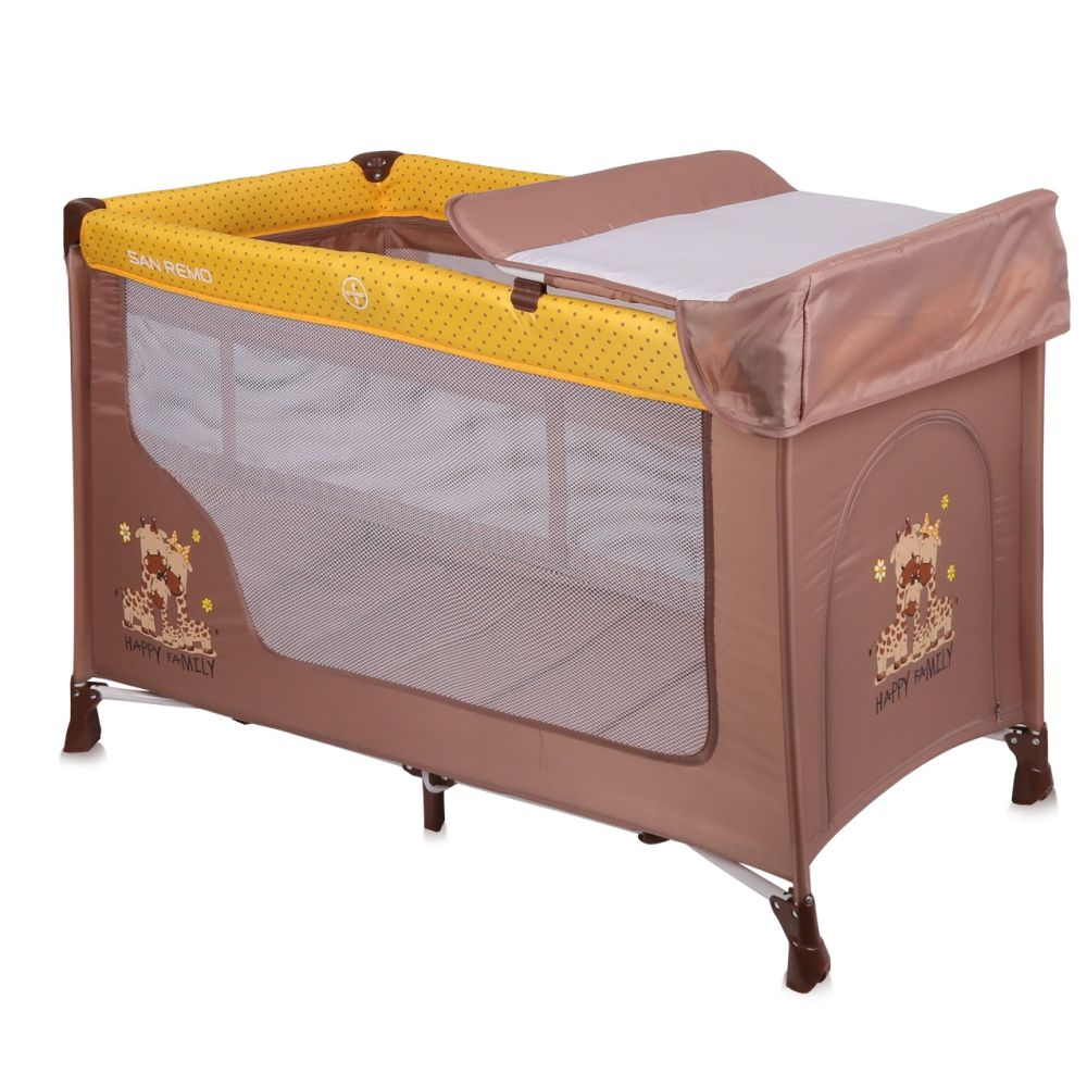 Patut pliant cu doua niveluri Lorelli San Remo Beige Yellow Happy Family
