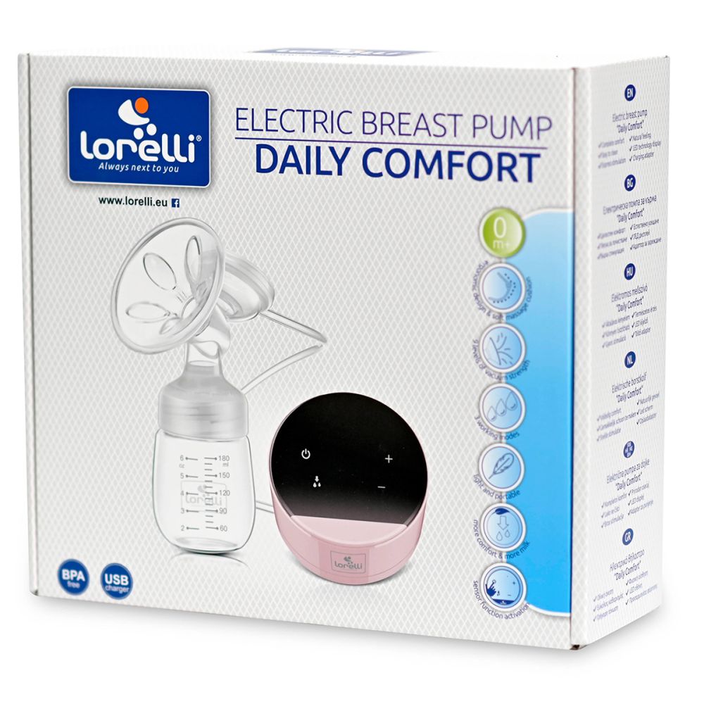 Pompa de san electrica Lorelli Daily Comfort, Led, touch screen, 3 moduri de functionare, Pink