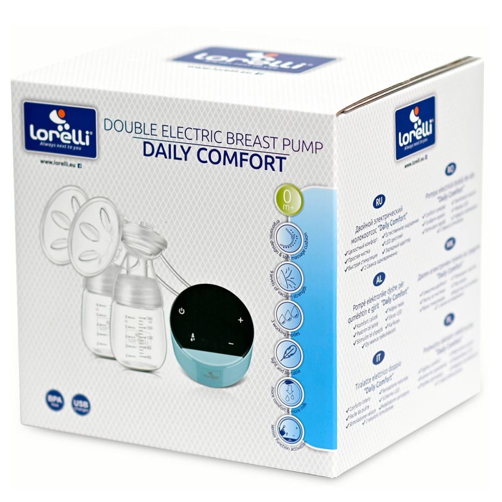 Pompa de san electrica dubla Lorelli Daily Comfort, Led, touch screen, 3 moduri de functionare, Blue