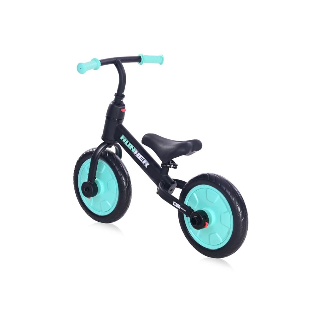 Bicicleta de echilibru, 2 in 1, cu pedale si roti auxiliare, Lorelli Runner, Black Turquoise