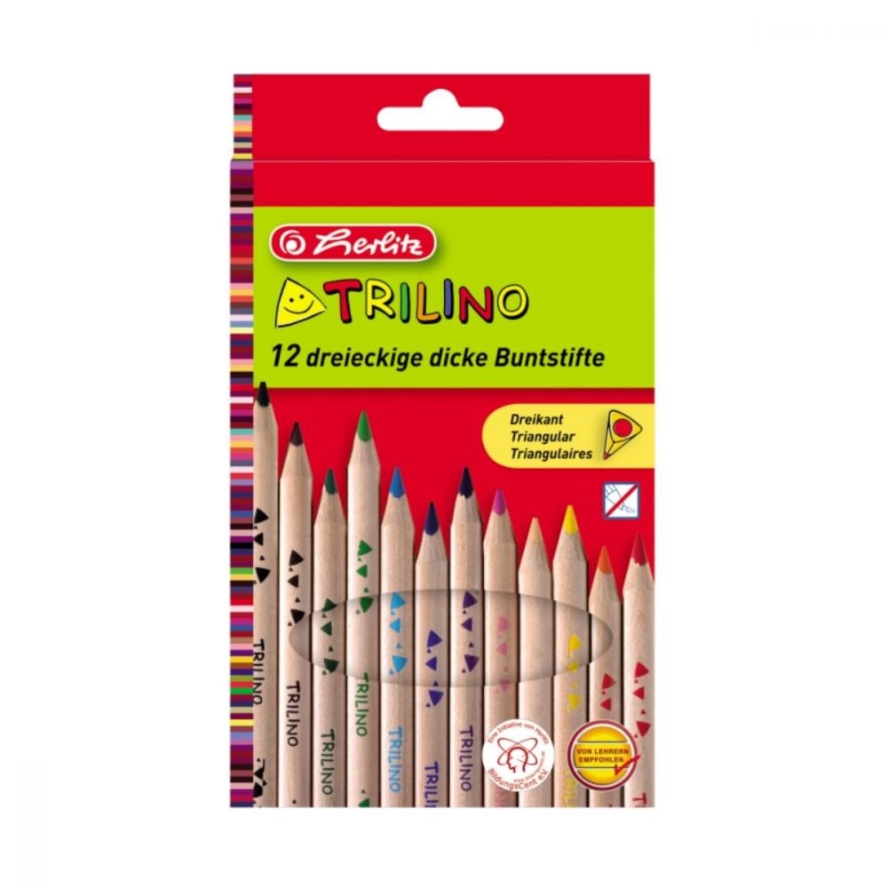 Set 12 creioane colorate, Herlitz, triunghiulare, Trilino