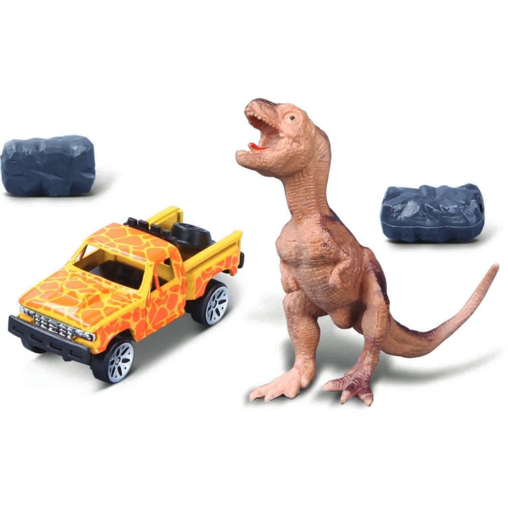 Set masinuta si figurina dinozaur Maisto, Dino Adventure, Galben