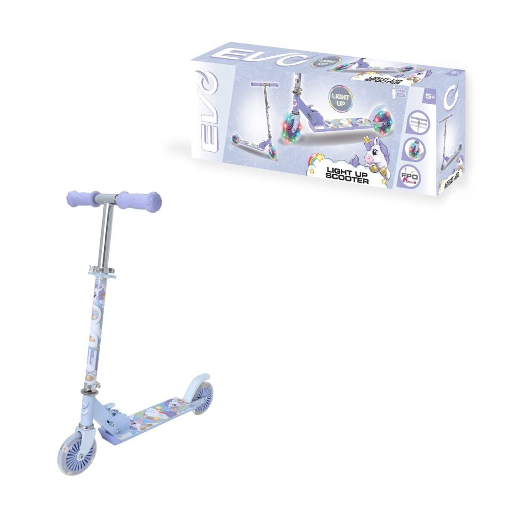Trotineta cu 2 roti, pliabila, Evo, Light Up Inline Scooter, Unicorni