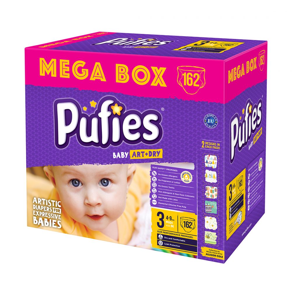 Scutece Pufies Baby ArtDry Mega Box Midi 3, 162 buc, 4-9 kg 