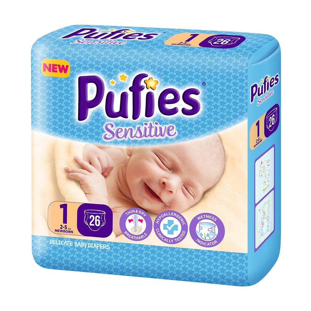 Scutece Pufies Sensitive Newborn small pack, 26 buc, 2-5 kg